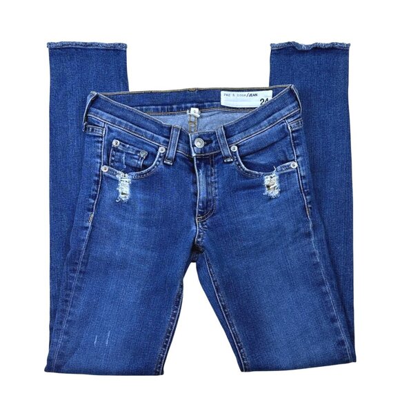 Rag & Bone Skinny Jeans Women’s 24 Blue Distressed La Paz Raw Hem Stretch Denim - Picture 10 of 11